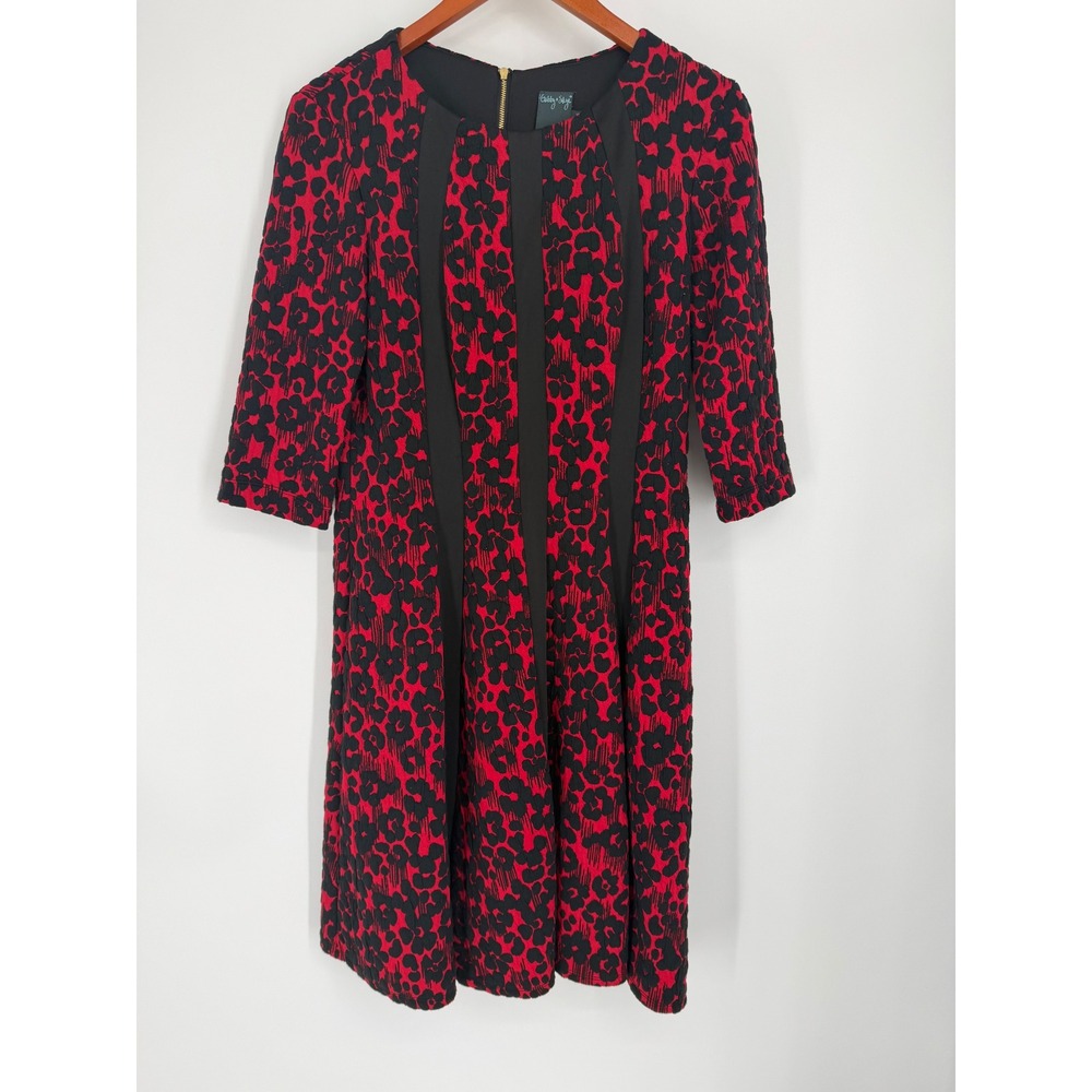 Gabby Skye Womens Dress Size 12 Red Black Floral Animal Print Sheath Mod Career